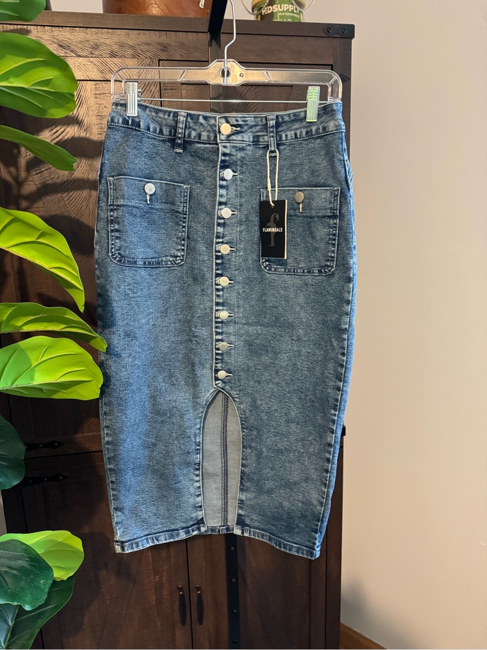 Flauntables Blue Denim Button-Front Pencil Skirt